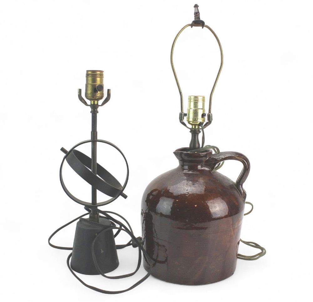 Lot 343: Two Stoneware and Metal Table Lamps