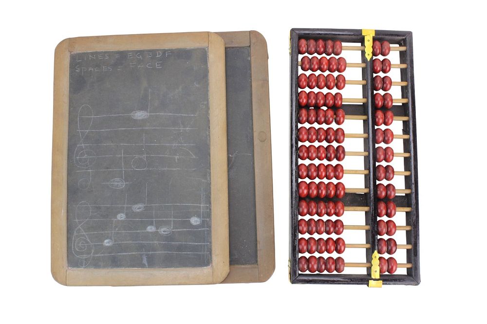 Lot 348: Two Slate Chalkboards & One Wooden Abacus