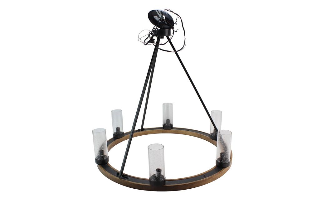 Lot 366: Wood & Metal Bubble Glass Chandelier