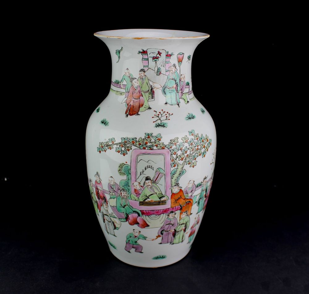 Lot 377: Chinese Famille Rose Vase with Courtly Scene
