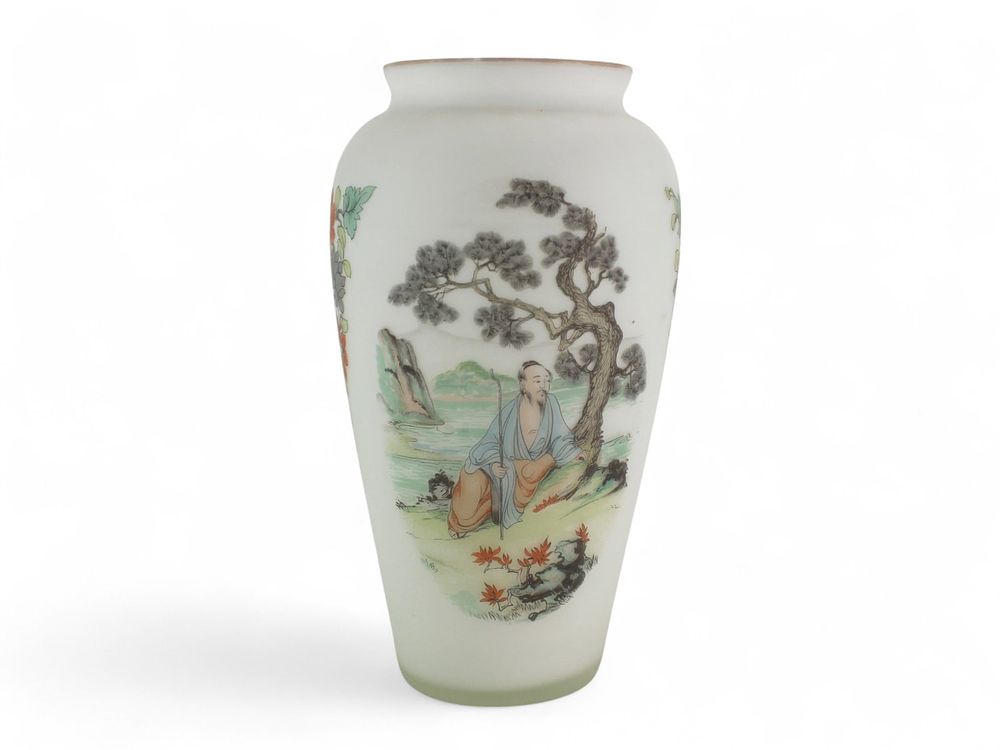 Lot 392: Chinese Enameled Overlay Glass Flower Vase