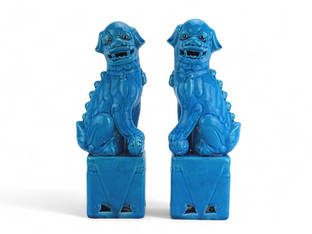 Lot 394: Pair of Chinese Blue Glazed Foo Dogs Figurines