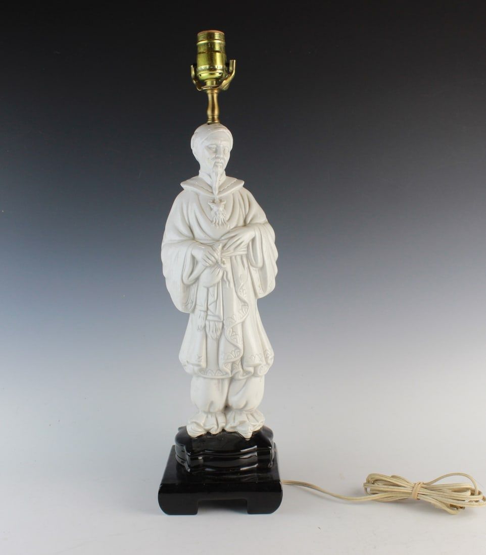 Lot 397: Chinese White Porcelain Figural Table Lamp