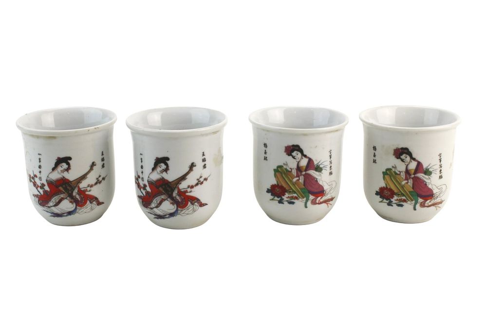 Lot 412: Set of Four Chinese Pottery Figural Tea Cups