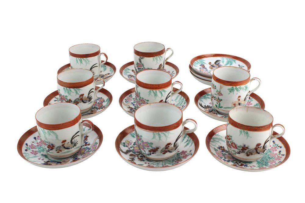 Lot 415: Set of 19 Japanese Mikawachi Tea Cups & Saucers