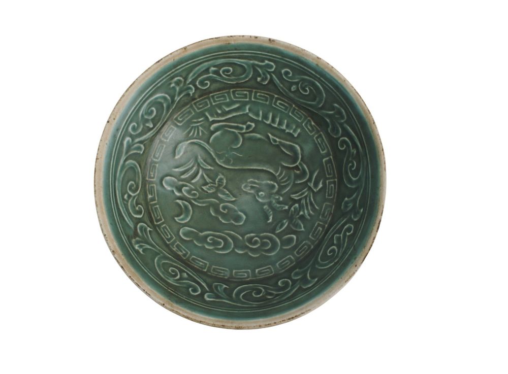 Lot 422: Chinese Green Glaze Carved Bowl