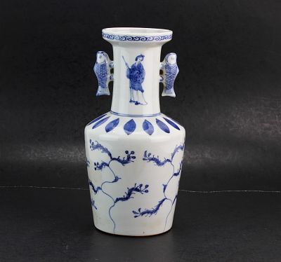 Chinese Blue & White Porcelain Vase. Chinese porcelain vase decorated in underglaze blue with 