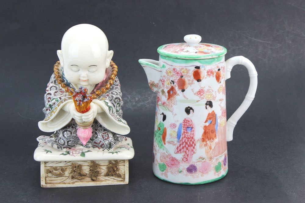 Lot 440: Japanese Coffee Pot & Buddha Figurine