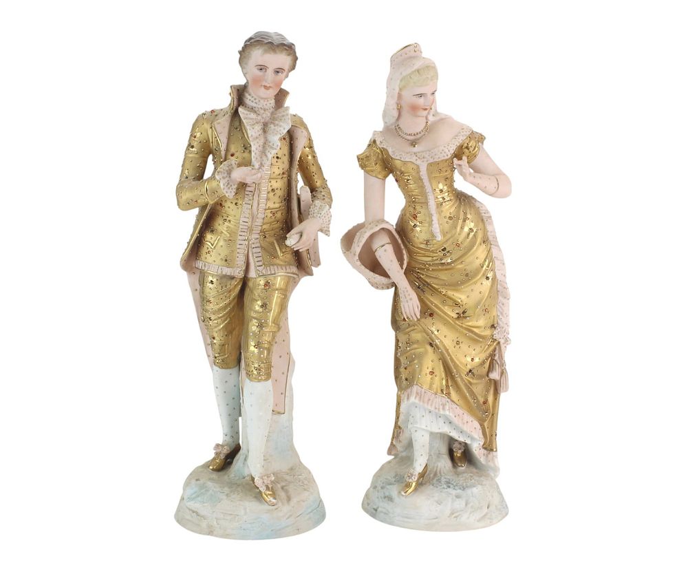 Lot 444: Pair Porcelain Figurines w/ Gilt Attire
