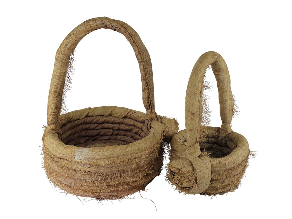 Lot 474: Pair of Vintage Burlap-Wrapped Baskets