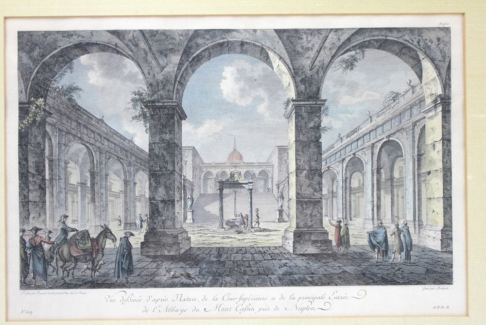 Lot 478: 18th C Engraving, View of Abbey at Monte Casino