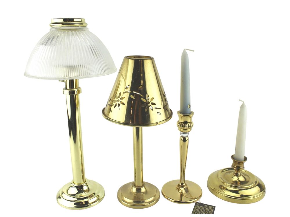Lot 482: Collection of Brass Table Lamps and Candle Holders