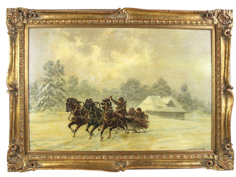 Lot 489: GEORGE CSAPO, Winter Sleigh Ride. O/C