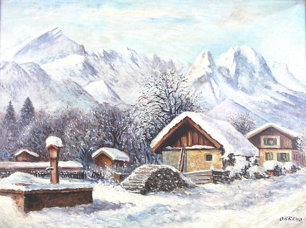 Lot 492: OKRENO, Snow-Covered Alpine Village, O/C