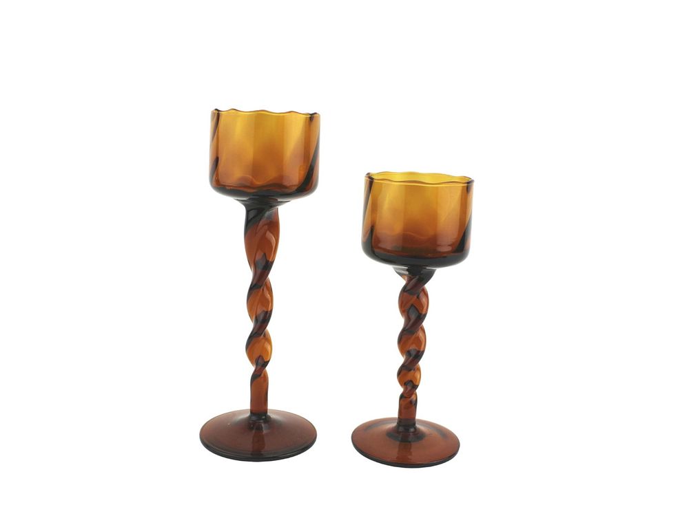 Lot 540: Pair of Twisted Stem Amber Glass Candle Holders