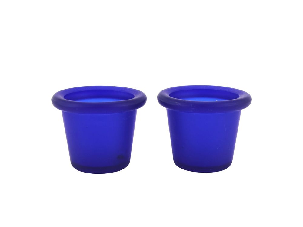 Lot 543: Pair of Cobalt Blue Frosted Glass Votive Holders