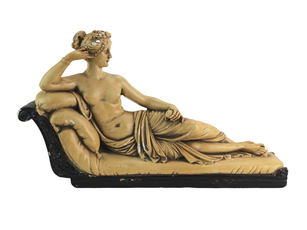 Lot 555: Chalkware Lounging Classical Woman Figurine