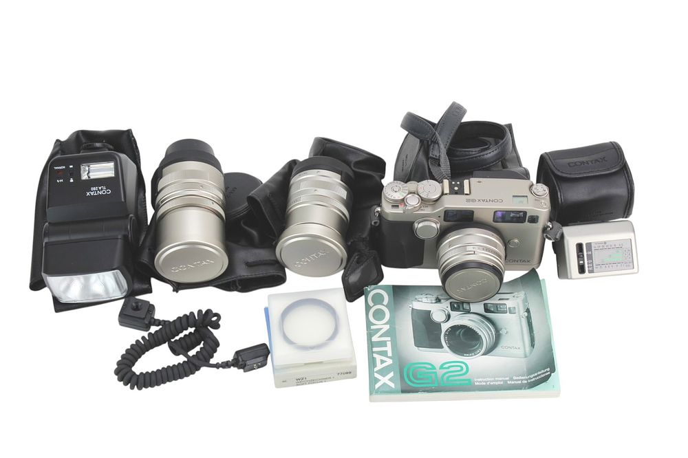 Lot 611: Contax G2 Kit w/ Lenses Flash & Acc