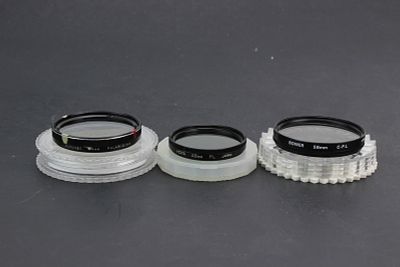 3 Camera Filters Including Hoya Vivitar Bower. Lot of three camera lens filters: Hoya 49mm PL 