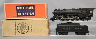 Postwar Lionel O gauge 726 and 2426 steam locomotive and tender in original boxes with inserts. 