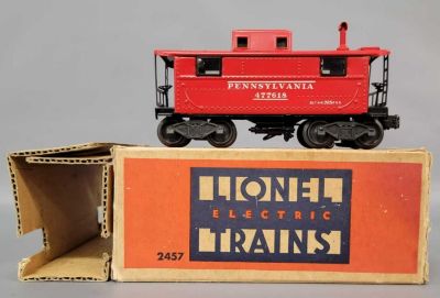 Postwar Lionel O gauge 2457 Pennsylvania N5 illuminated caboose in original box with insert 