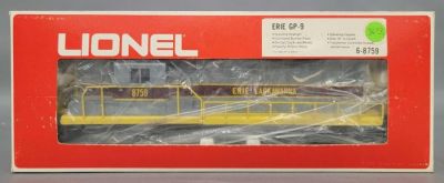 Lionel O gauge 8759 Erie GP-9 in original box. Unit is lightly run C8. Comes with original 
