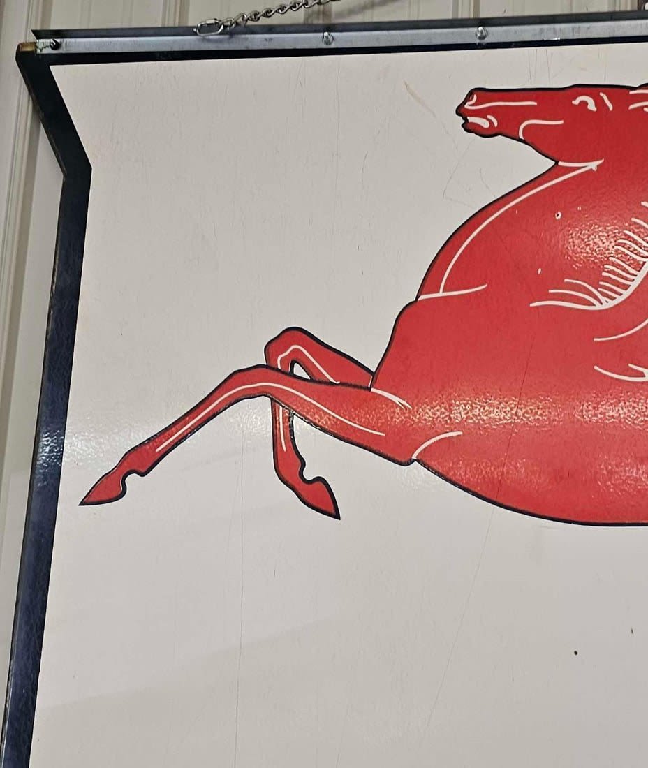 Lot 34 - Huge Mobilgas two sided Pegasus porcelain sign | Toys