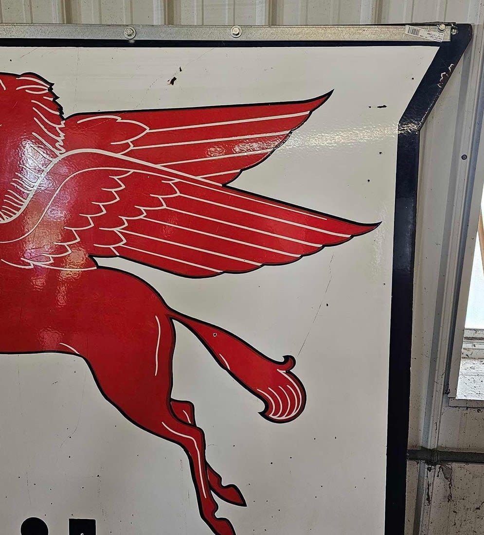 Lot 34 - Huge Mobilgas two sided Pegasus porcelain sign | Toys