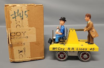 McCoy R.R. Lines #45 Hand Car in Original Box, this is a standard gauge motorized unit that is 