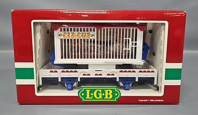 LGB G Gauge 4038 Circus Animal Cage Flat Car in Original Box featuring a removable cage 