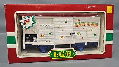 LGB G Gauge 4136S Circus Sound Electronic Freight Wagon in Original Box. The model is designed 