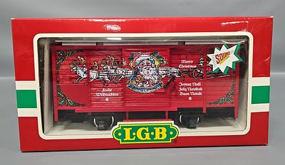 LGB G Gauge 43352 Christmas Sound Freight Car in Original Box featuring a Christmas theme with 