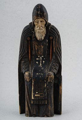 Скульптура &laquo;Нил Столобенский&raquo;. Россия, Нилова Пустынь. XIX век. Дерево, резьба, тонировка 