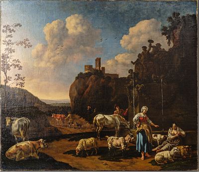 Н\х. Стадо на Отдыхе. Западная Европа. XIX в. Холст, масло. 87,5х101,6 см, этикетка на обороте.