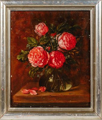 Н.Х. "Натюрморт с цветами". Пер. пол. XX в. Картон, масло. 23,5х29 см.