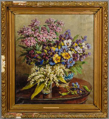 В. Губанова. Натюрморт с ландышами. 1953. Холст, масло. Подпись художника на обороте. 
Размеры: 