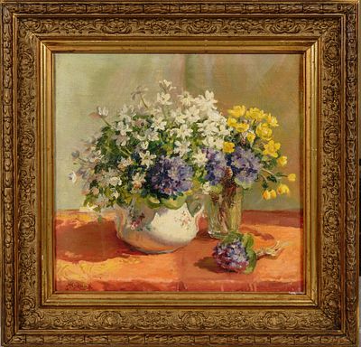 Жудина Ольга Дмитриевна. “Букетики”. 1952. Холст, масло. 34х34 см. В раме: 47х49 см. Авторская 