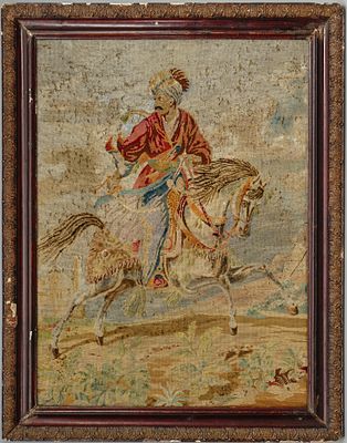 Вышивка по гравюре Жанна Жазе по мотивам живописного оригинала Ораса Верне. Россия. 1830-1840-е. 