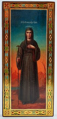 Икона "Святая Елизавета". Россия, кон. XIX века. Дерево, масло, эмали. 22х10х2 см. Киот: 29х17 