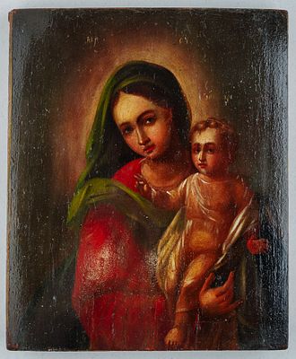 Икона Божией Матери "Воспитание". Россия, кон. XIX века. Дерево, масло. 22х27х3,5 см. Киот: 35 
