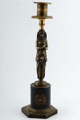Подсвечник в египетском стиле. Россия, 1820-е гг. Бронза, патина. Высота - 30 см. В хорошей 