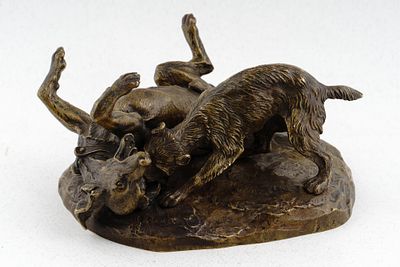 Скульптурная группа. Собаки. Западная Европа, вт. пол. XIX века. Бронза, патина. 18,2х18,8х8 