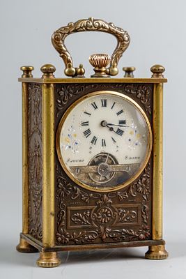 Часы будуарные, восьмисуточные. Франция, Швейцария, кон. XIX века. Мастер - Франье. Бронза 