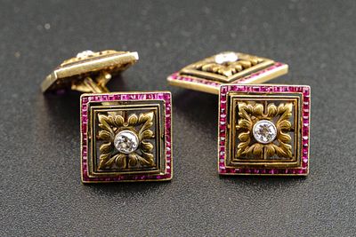 [Экспертиза] Запонки. Мастер - Эрик Коллин. Россия. Кон. XIX - нач. ХХ в. Золото, бриллианты (4 