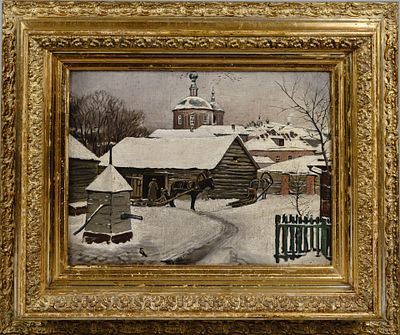 Гермашов Михаил Маркианович. Подмосковный дворик. Кон. XIX–нач. XX в. Холст, масло. 25х33,5 см. 