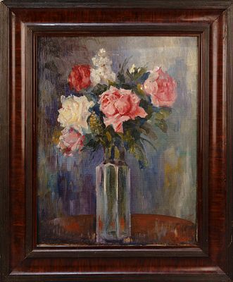 Н.х. Натюрморт с розами. Россия. 1910-е. Холст, масло. 44,5х34,5 см. В оригинальной деревянной 