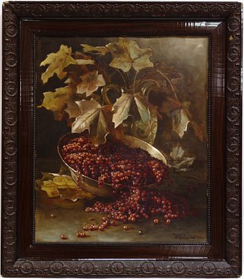 Клевер Юлий Юльевич (сын) (?). Натюрморт со смородиной. 1923. Картон, масло. 57х48 см. В раме: 