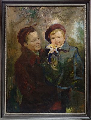 Веселова Нина Леонидовна. Портрет женщины с ребенком. 1950-е. Холст, мало. 103х75 см. В раме: 
