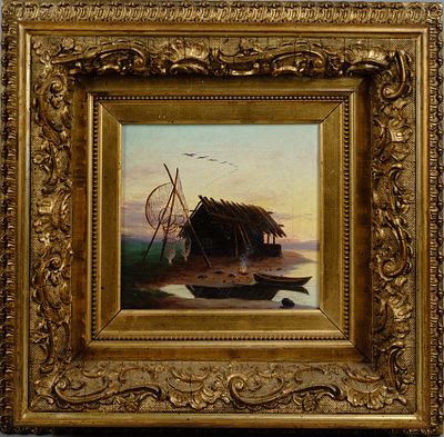 Баев Анатолий Павлович. Рыбацкий пейзаж. Вт. Пол XIX в. . "Холст, масло. 19х20 см. В 