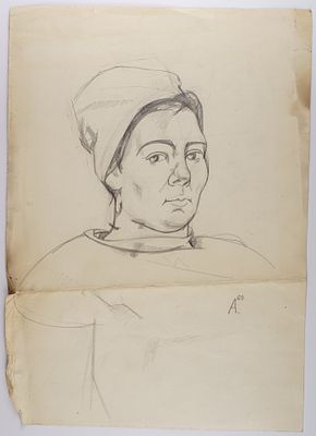 Арефьев Александр Дмитриевич. "Женский портрет". Двусторонний рисунок. 1969. Бумага, карандаш. 